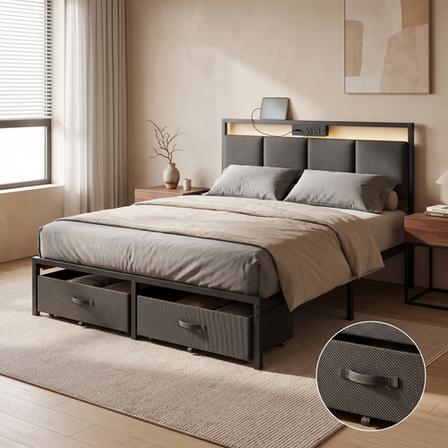 Aurea Full Size Upholstered Bed Frame — bedroom side angle