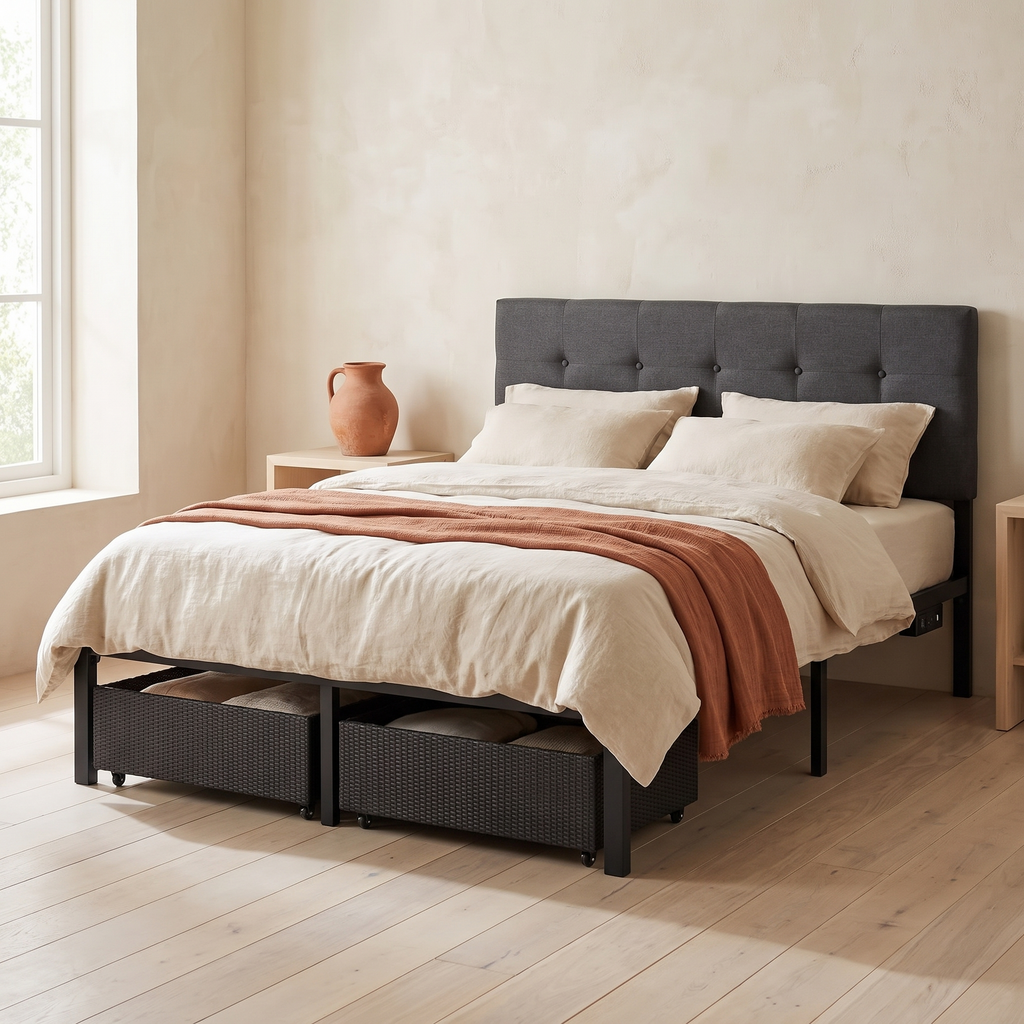 Aurea Full Size Upholstered Bed Frame — styled bedroom