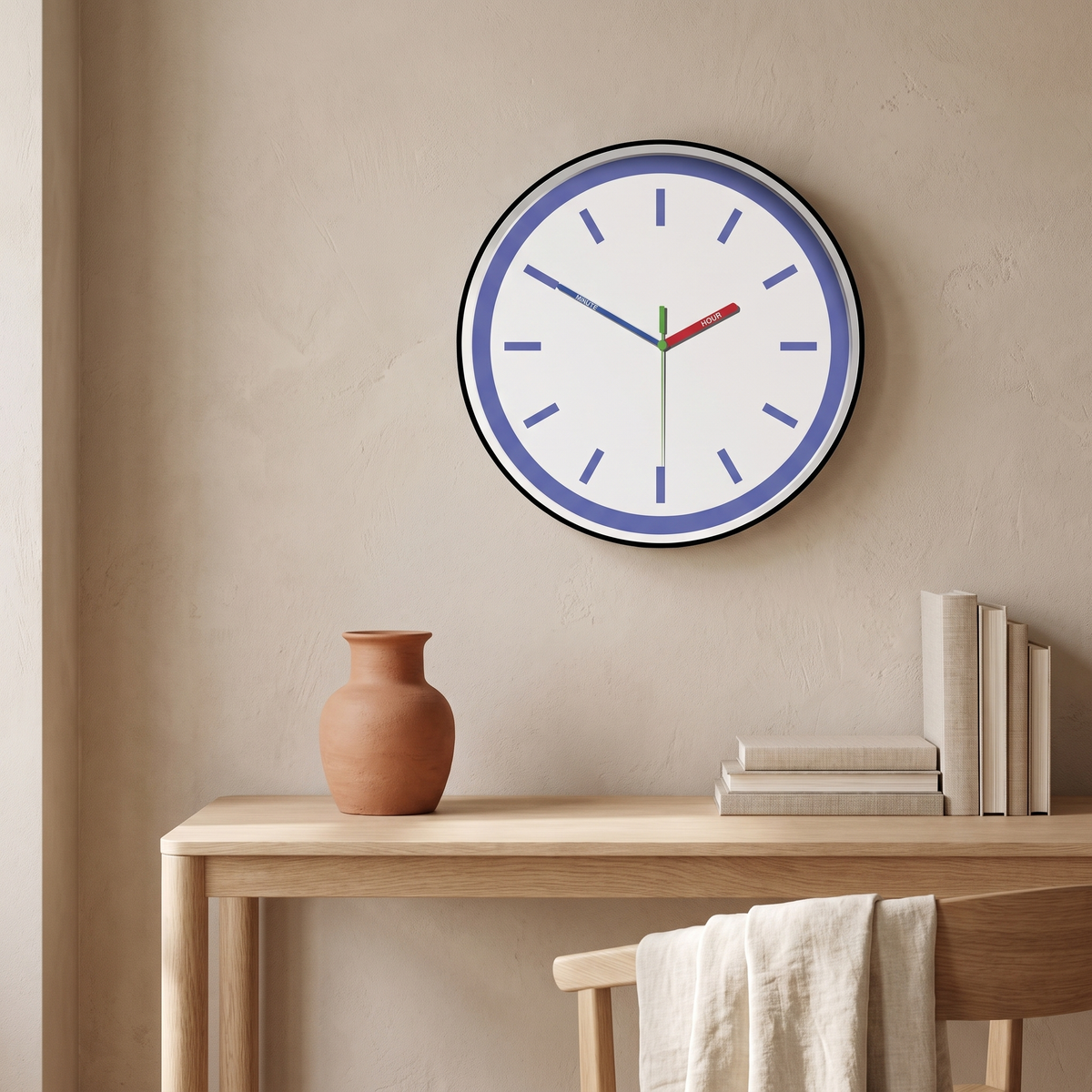 Azzurro Abstract Geometric Wall Clock — styled living room