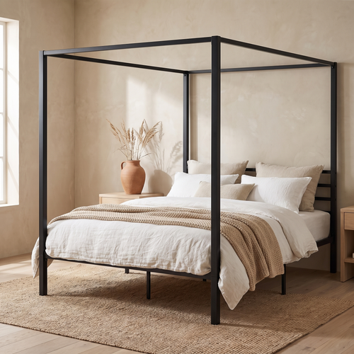 Baldacchino Four Poster Canopy Bed Frame — styled bedroom