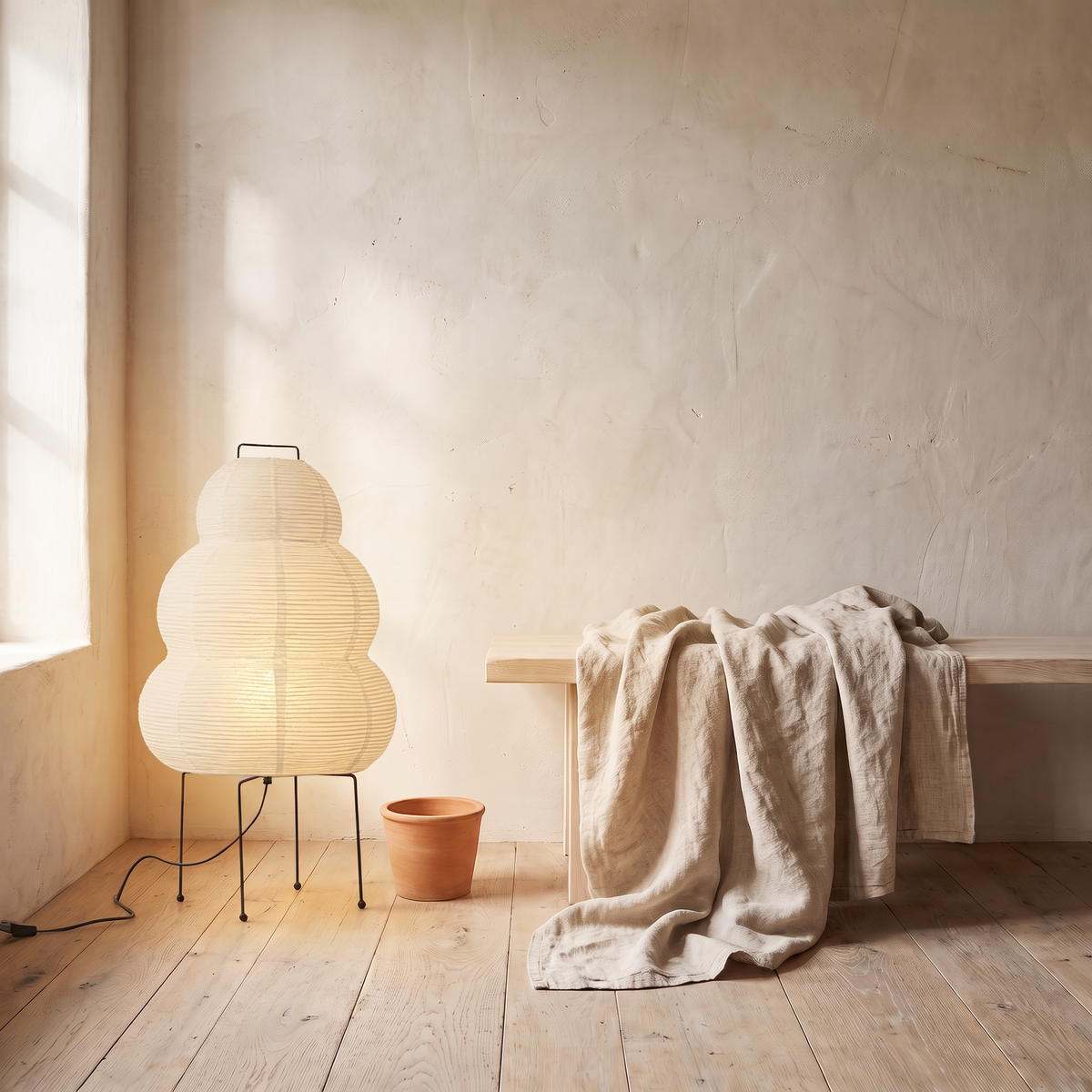 Washi table lamp in use